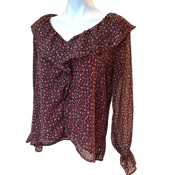 Loft Floral Ruffle Blouse, Dark Permisson, Sz S - Picture 10 of 15
